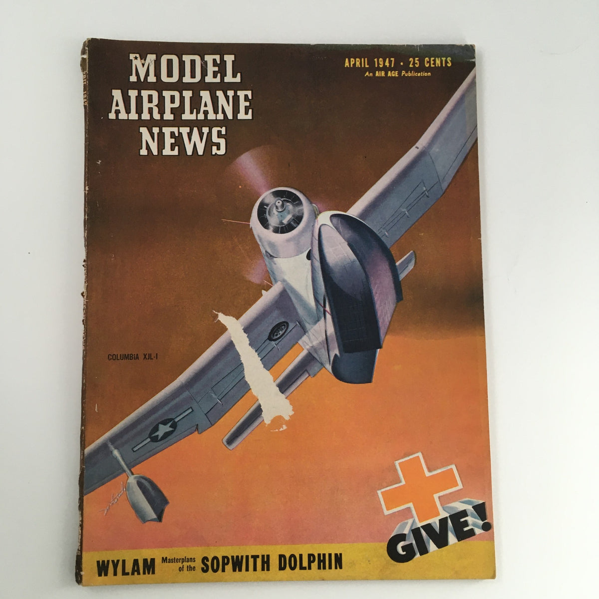 Cover of Model Airplane News Magazine - April 1947 featuring the Sopwith Dolphin with vibrant colors and aviation-themed design.