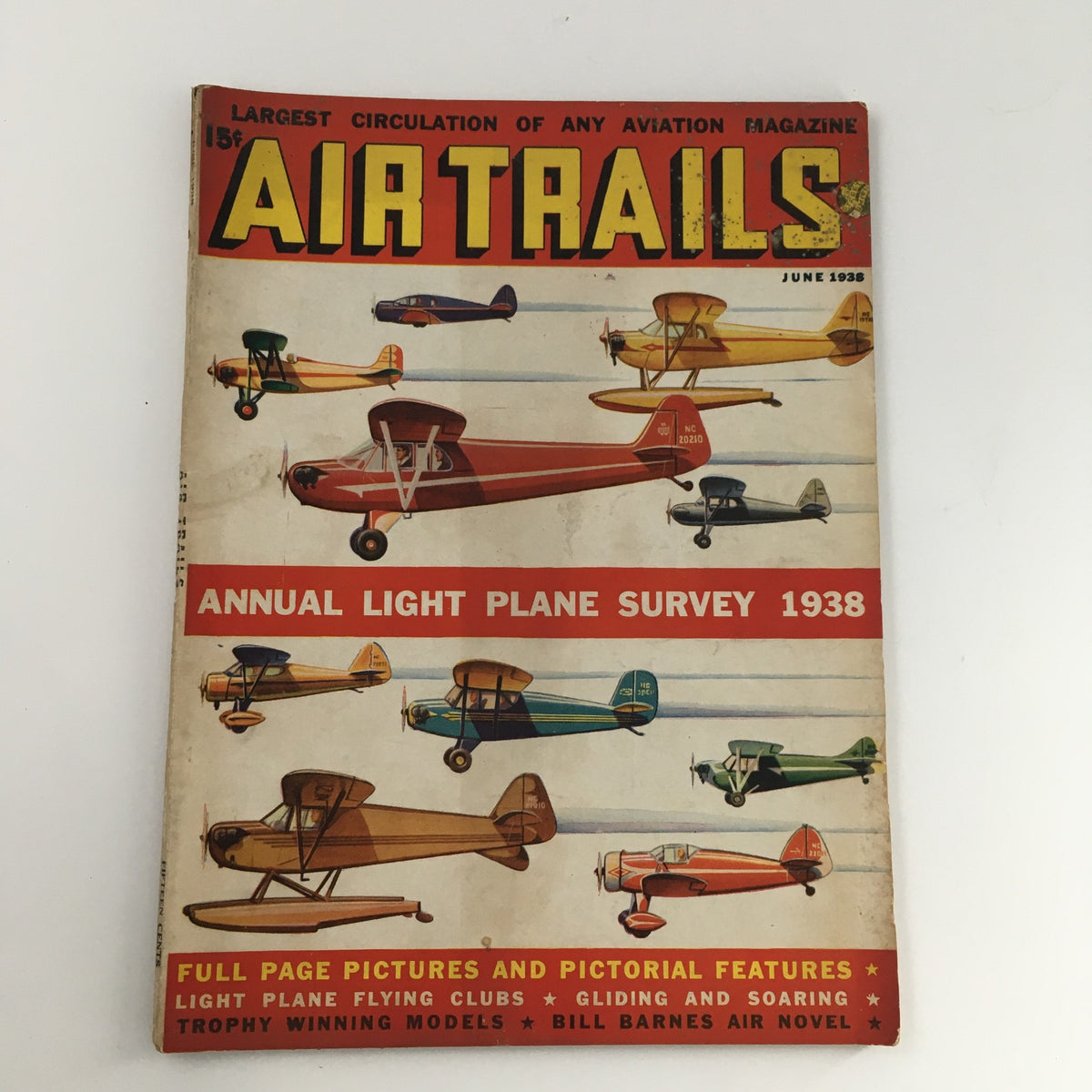 Cover of Air Trails Magazine June 1938, Volume 10, Issue 3, featuring various vintage light planes and the title prominently displayed.