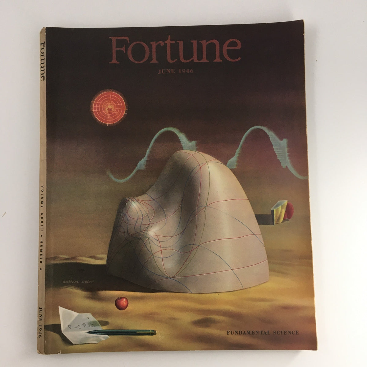 Cover of the VTG Fortune Magazine from June 1946 featuring a surreal artistic representation of fundamental science concepts, showcasing innovative designs and illustrations typical of mid-20th century publications.