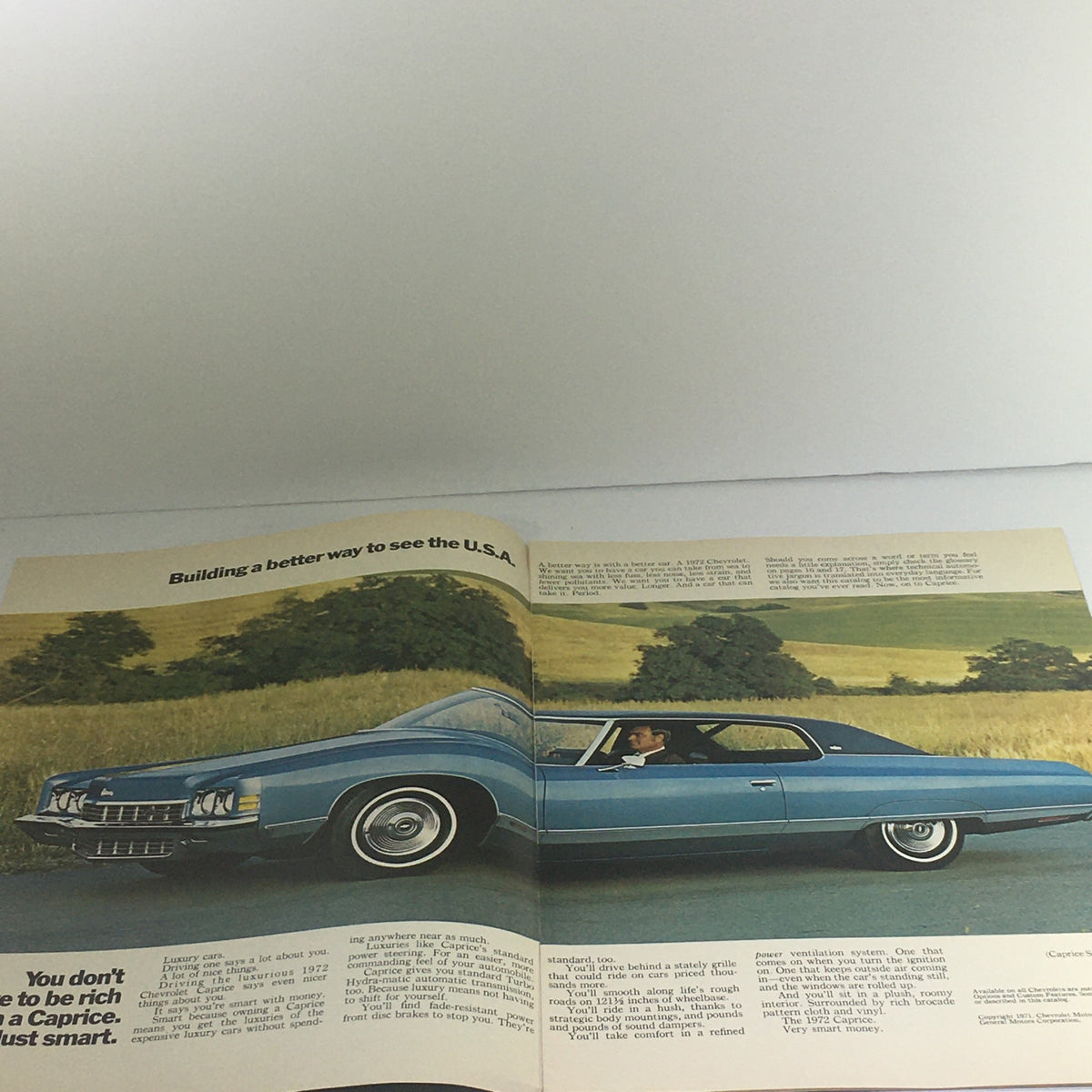 Interior spread of the 1972 Chevrolet Caprice/Impala/Bel Air List Dealership Car Auto Brochure Catalog advertising the luxury and comfort of the Chevrolet Caprice.