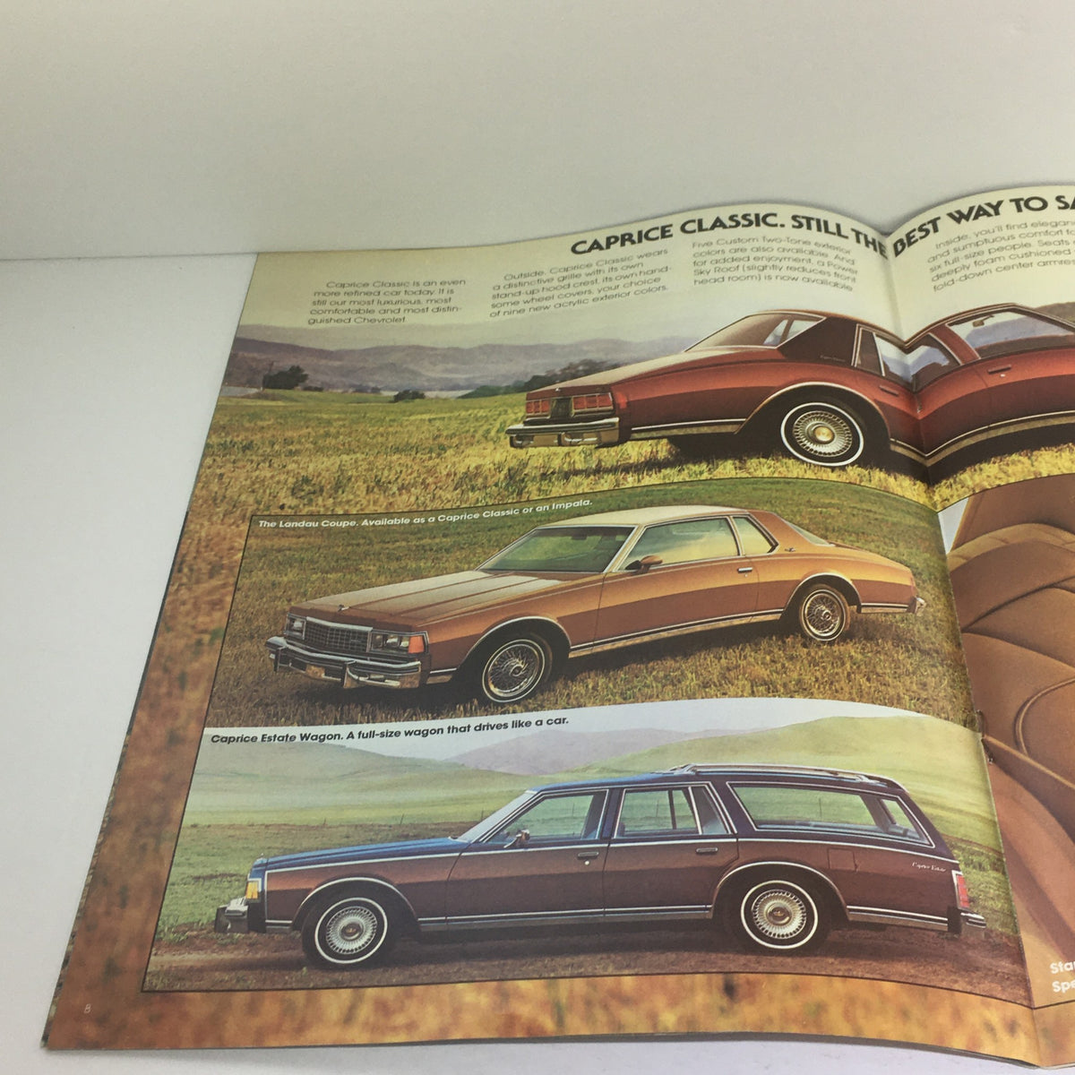 Inside page of the 1978 Chevrolet Caprice Classic Impala Dealership Car Auto Brochure Catalog showcasing different models including the Caprice Classic coupe and estate wagon.