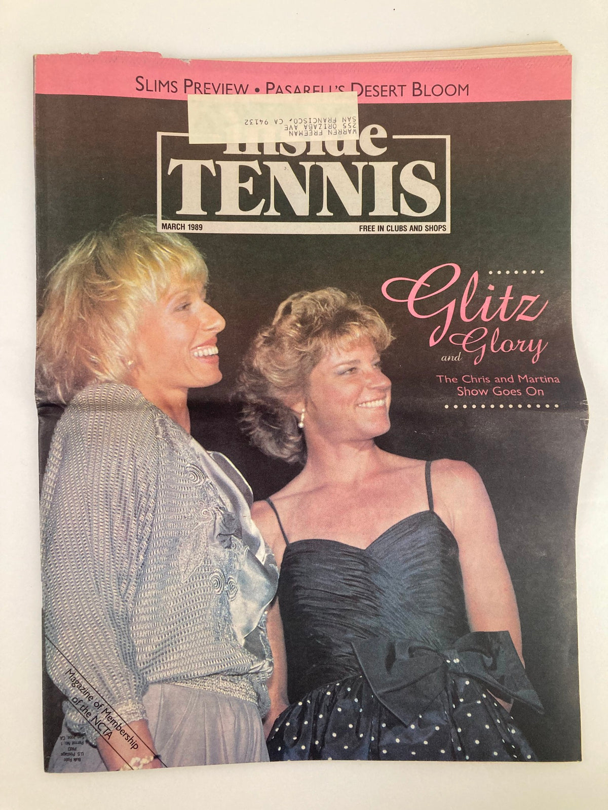Vintage Inside Tennis Magazine March 1989 featuring Chris Evert and Martina Navratilova, titled 'The Chris and Martina Show Goes On'. This cover showcases the iconic duo during a pivotal moment in women's tennis.