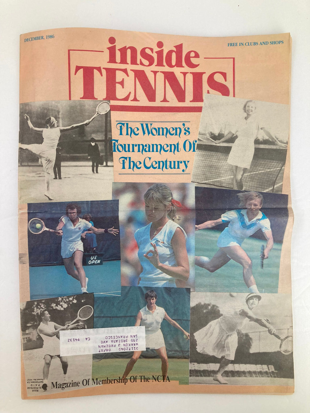 Cover of Inside Tennis Magazine December 1986, featuring the article 'The Women's Tournament of The Century' with various tennis players in action.
