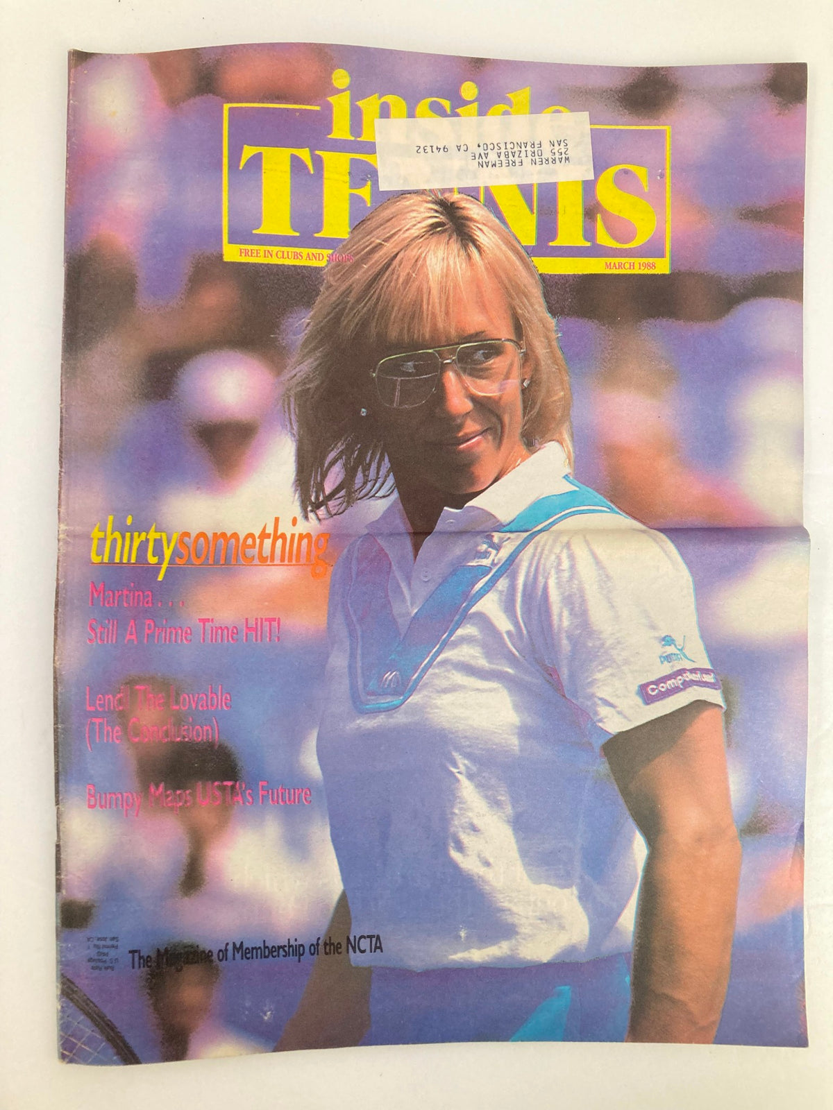 Cover of Inside Tennis Magazine, March 1988 issue featuring Martina Navratilova, showcasing her as a prominent figure in women's tennis with a captivating image.