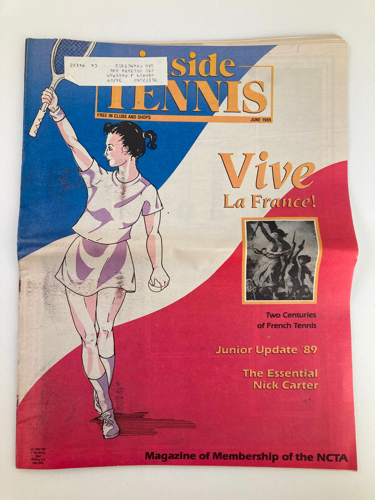 Cover of VTG Inside Tennis Magazine June 1989 showcasing a female tennis player with a racket, featuring the title 'Two Centuries of Tennis & Nick Carter'. The magazine highlights French tennis with vibrant colors.
