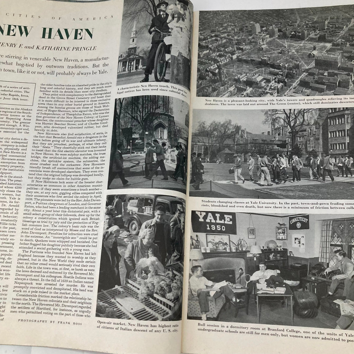 Feature article about New Haven in Saturday Evening Post Magazine May 28 1949, with photographs and narratives depicting life in the city.