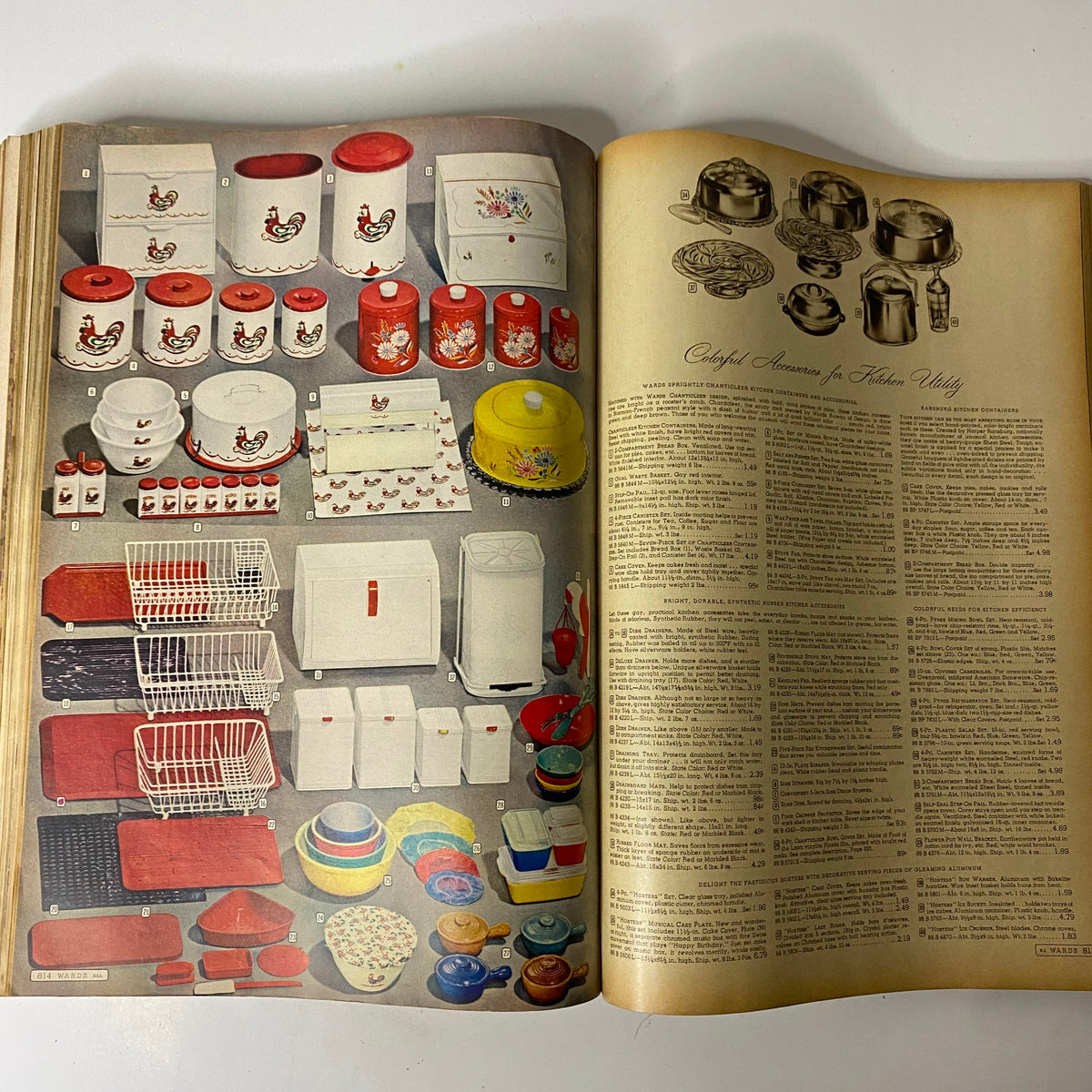 1949-1950 Montgomery Ward Baltimore Fall and Winter Catalog showcasing colorful kitchen storage items including canisters and dishware, ideal for vintage kitchen enthusiasts.