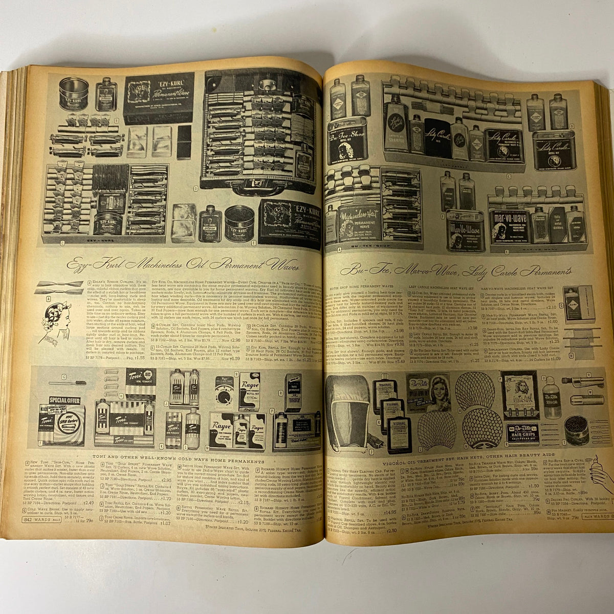 1949-1950 Montgomery Ward Baltimore Fall and Winter Catalog highlighting various beauty products and home maintenance items, capturing post-war consumer goods culture.