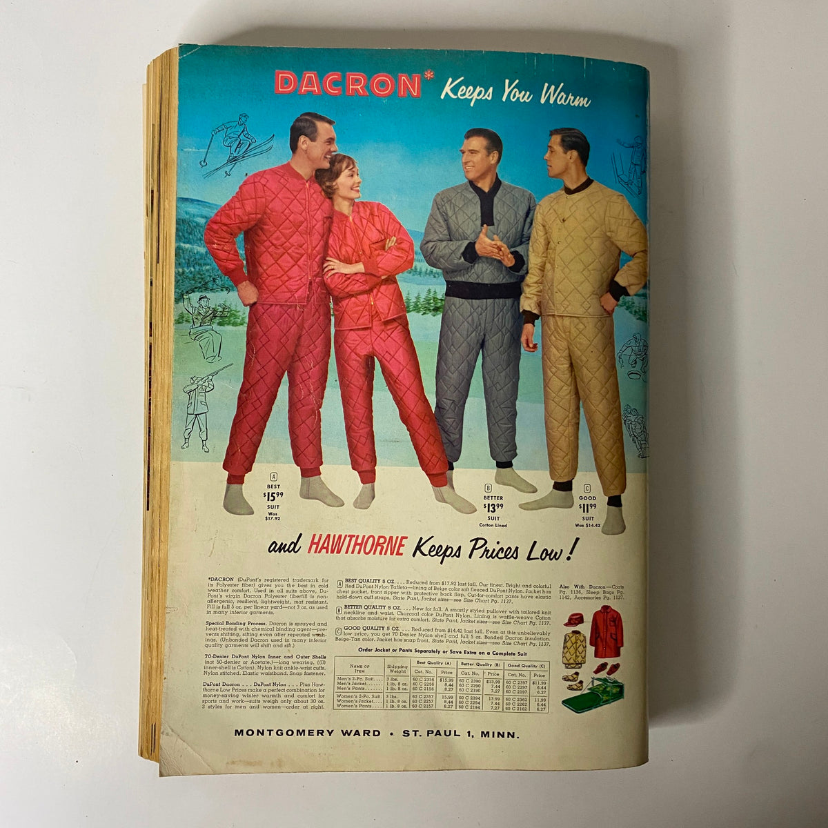 Cover of the 1960 Montgomery Ward Fall and Winter Catalog presenting models in warm winter clothing, featuring Dacron fabric and pricing information.