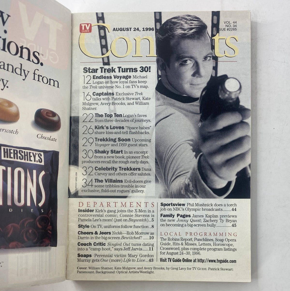 Inside contents page of TV Guide Magazine August 24, 1996, featuring the table of contents for the issue celebrating Star Trek's 30th anniversary with features on cast interviews and Trek-themed articles.