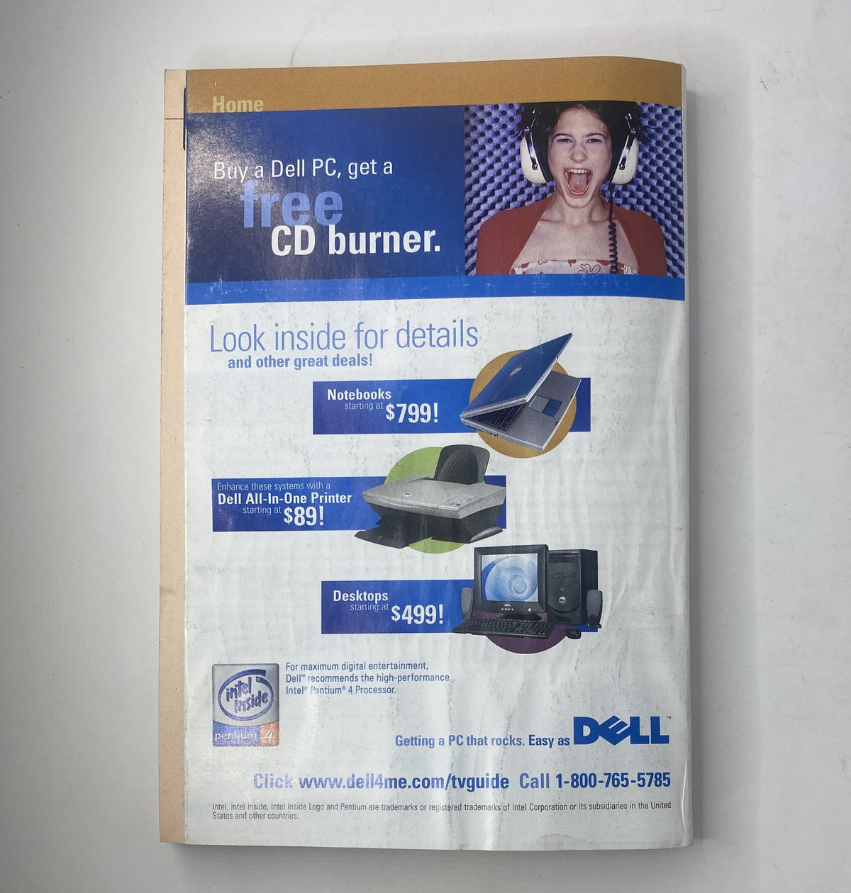 TV Guide Magazine October 25, 2003 advertisement for Dell computers promoting a free CD burner with purchase, highlighting various computer options.