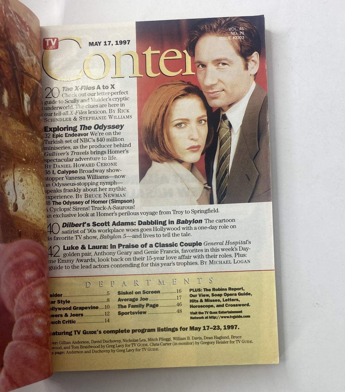 Inside page of TV Guide Magazine from May 17, 1997 displaying the Table of Contents, including features on The X-Files and other shows.