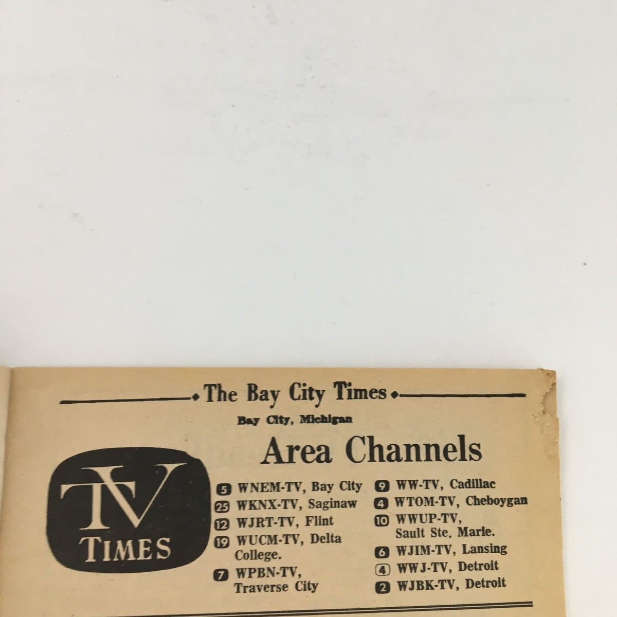Inside page of TV Times Bay City Michigan December 31-January 6 1968 displaying area TV channels, providing historical context about television viewing during that era.