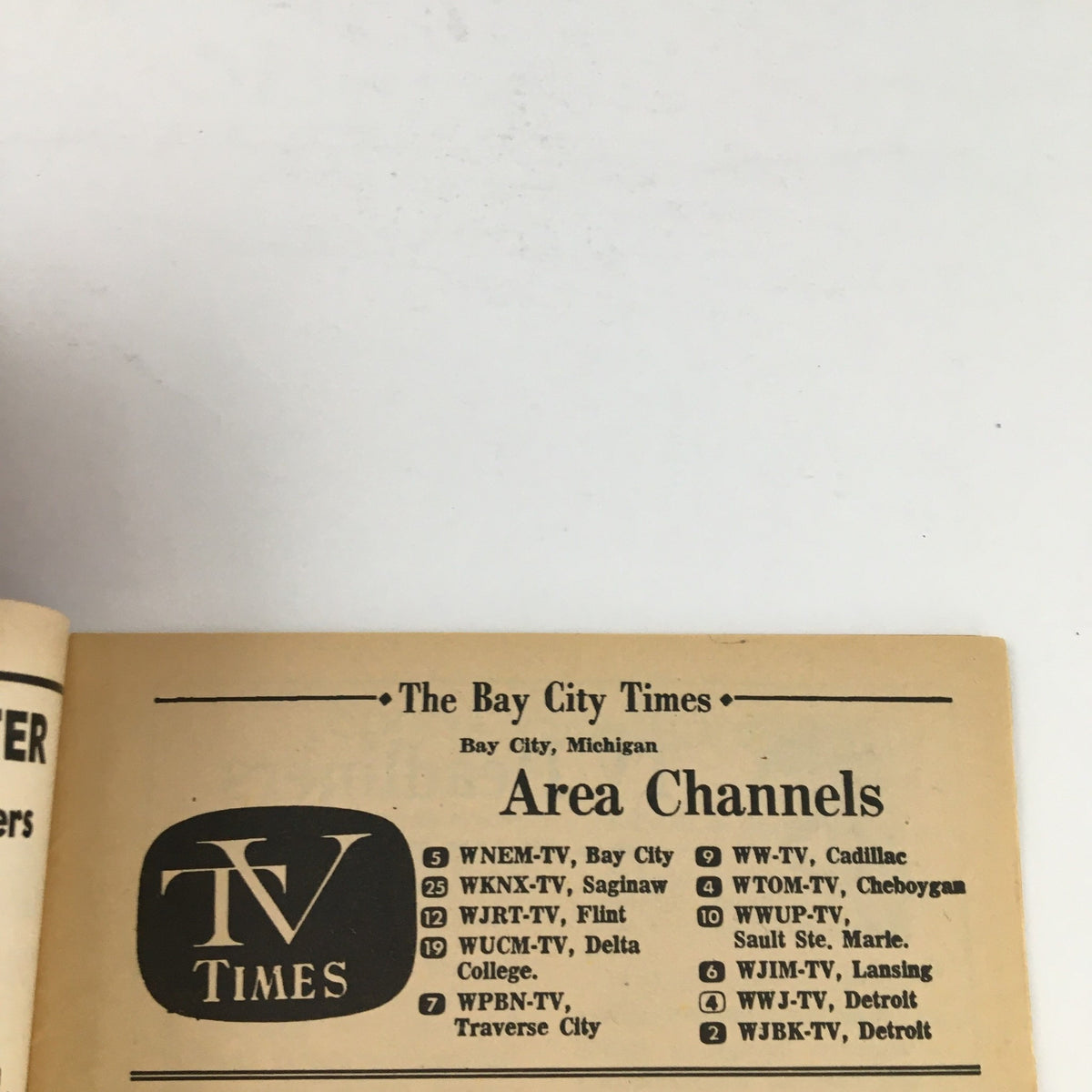 Interior page of TV Times Bay City Michigan March 17-23 1968 showing area channels listings with the title 'TV Times' and local TV station names.