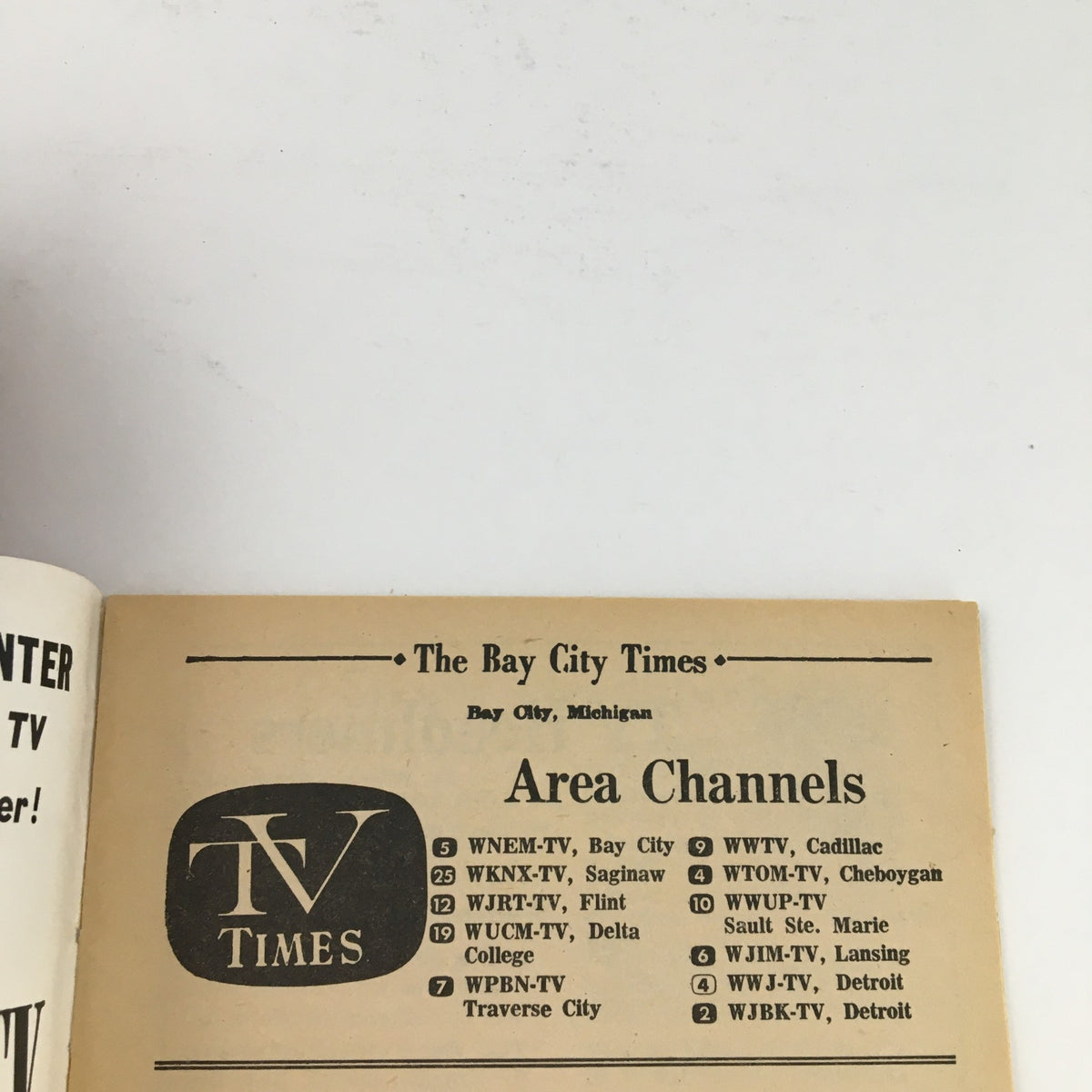 Inside page of TV Times magazine from Bay City, Michigan, showing area television channels. The magazine is dated April 28-May 4, 1968, and features the title 'Good Morning, Goldie Hawn'.