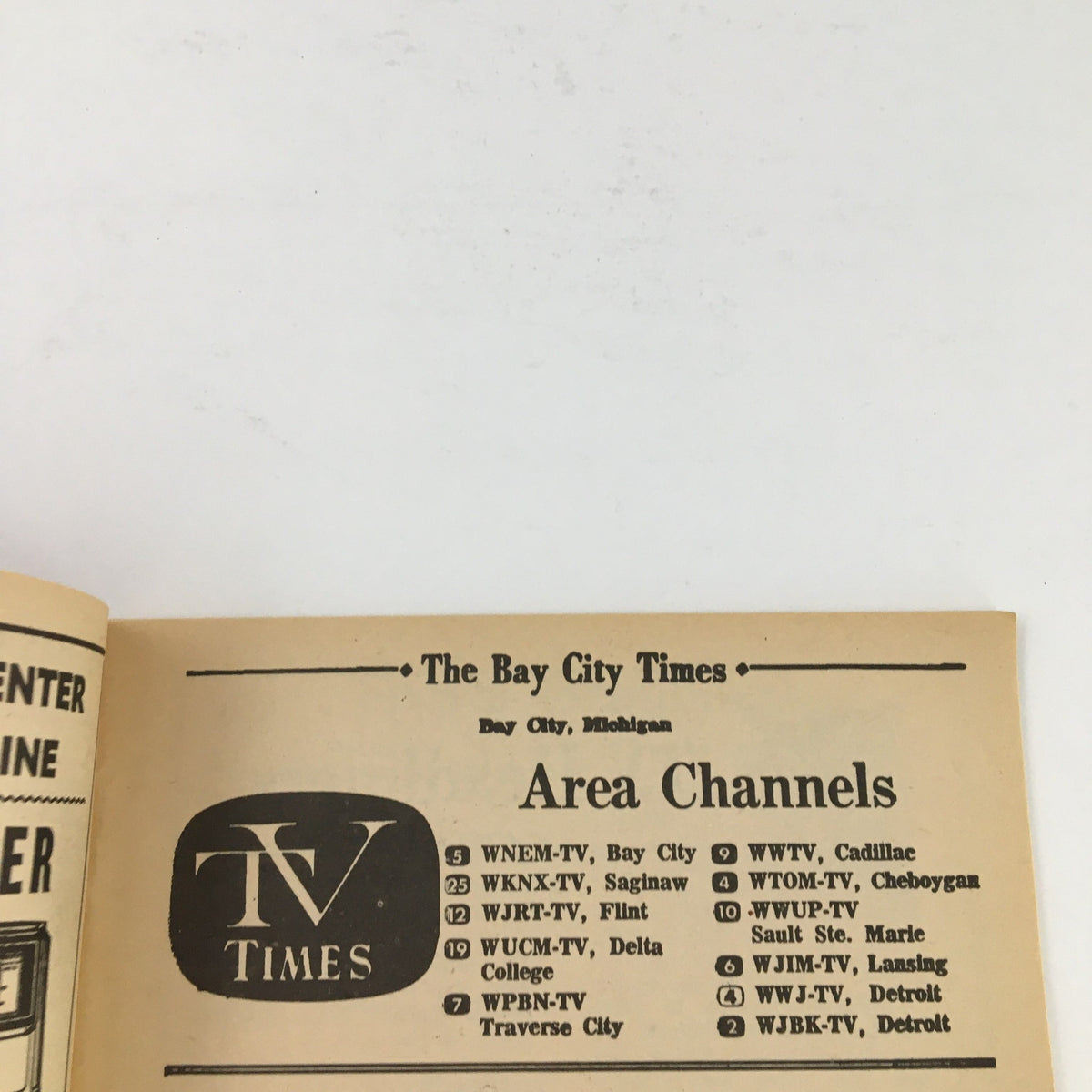 Inside page of the TV Times magazine showcasing area television channels in Bay City, Michigan, dated January 9-15, 1968.