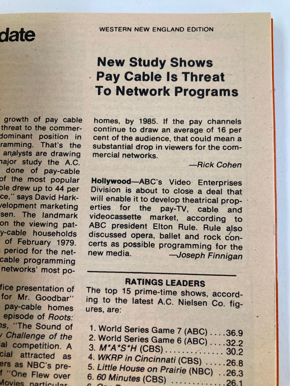 Another interior page from TV Guide Magazine November 3 1979, illustrating an article discussing the impact of pay cable on network programming in the 1970s.