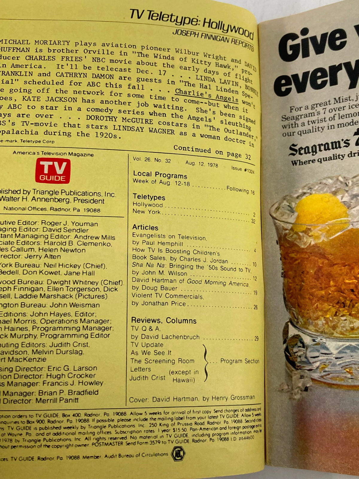 Inside page of TV Guide Magazine August 12, 1978 #1324, highlighting television listings and programming features from the era.