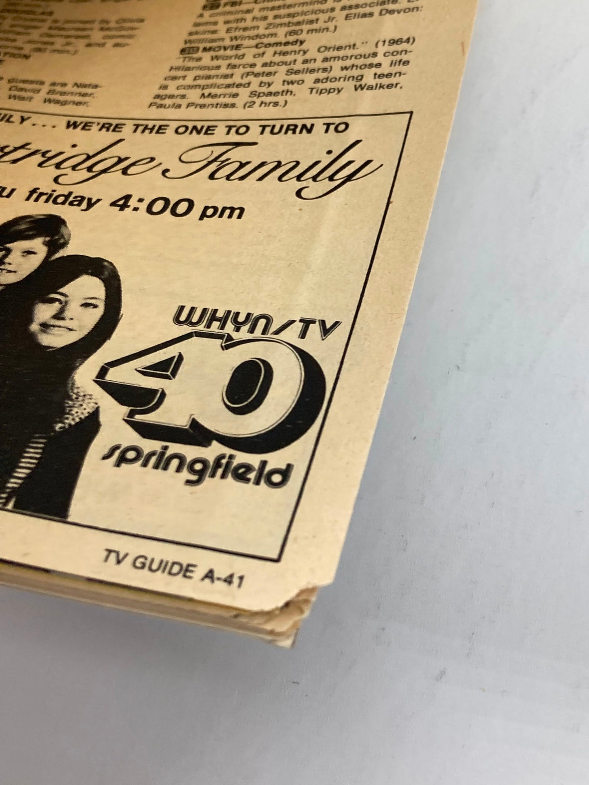 TV Guide Magazine April 7 1979 #1378 interior page promoting the show 'Partridge Family' on WHYN-TV 40 Springfield, showcasing the popular programming of the era.
