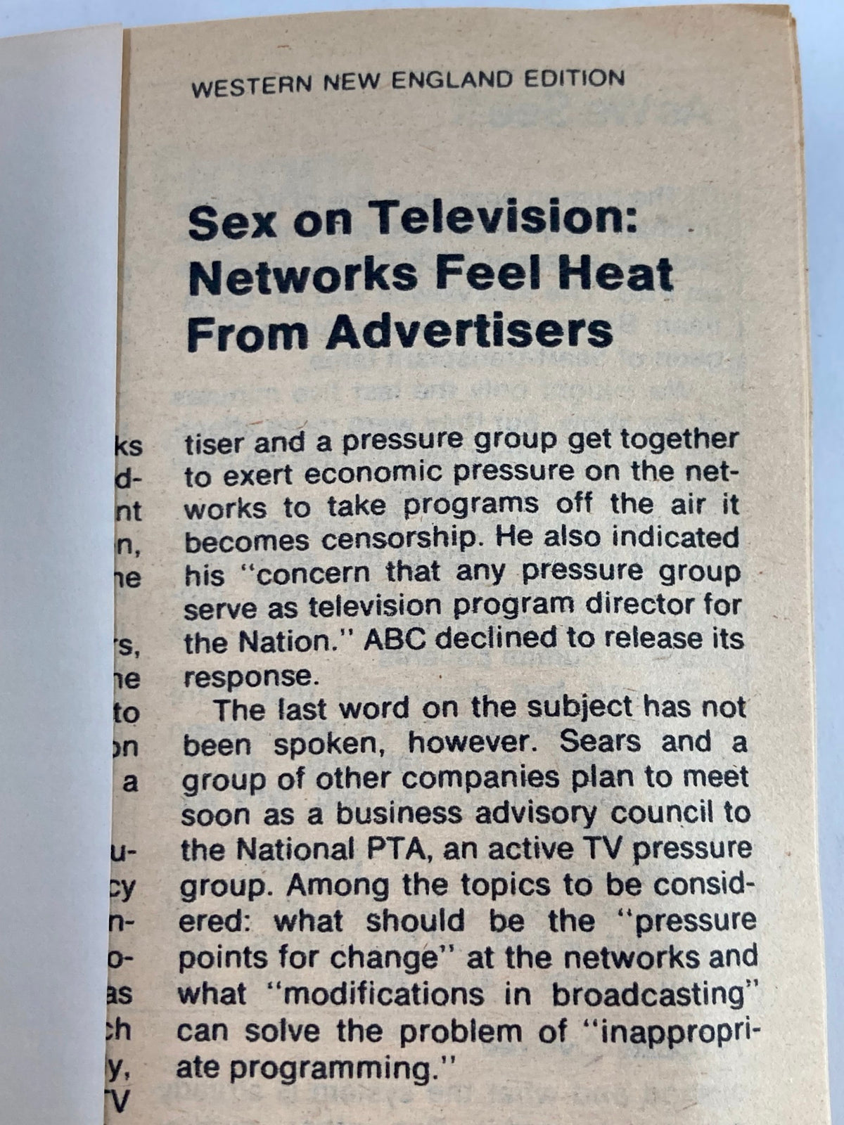 Article page from TV Guide Magazine June 3, 1978 discussing the impact of advertisers on television programming. A part of the Western New England Edition.