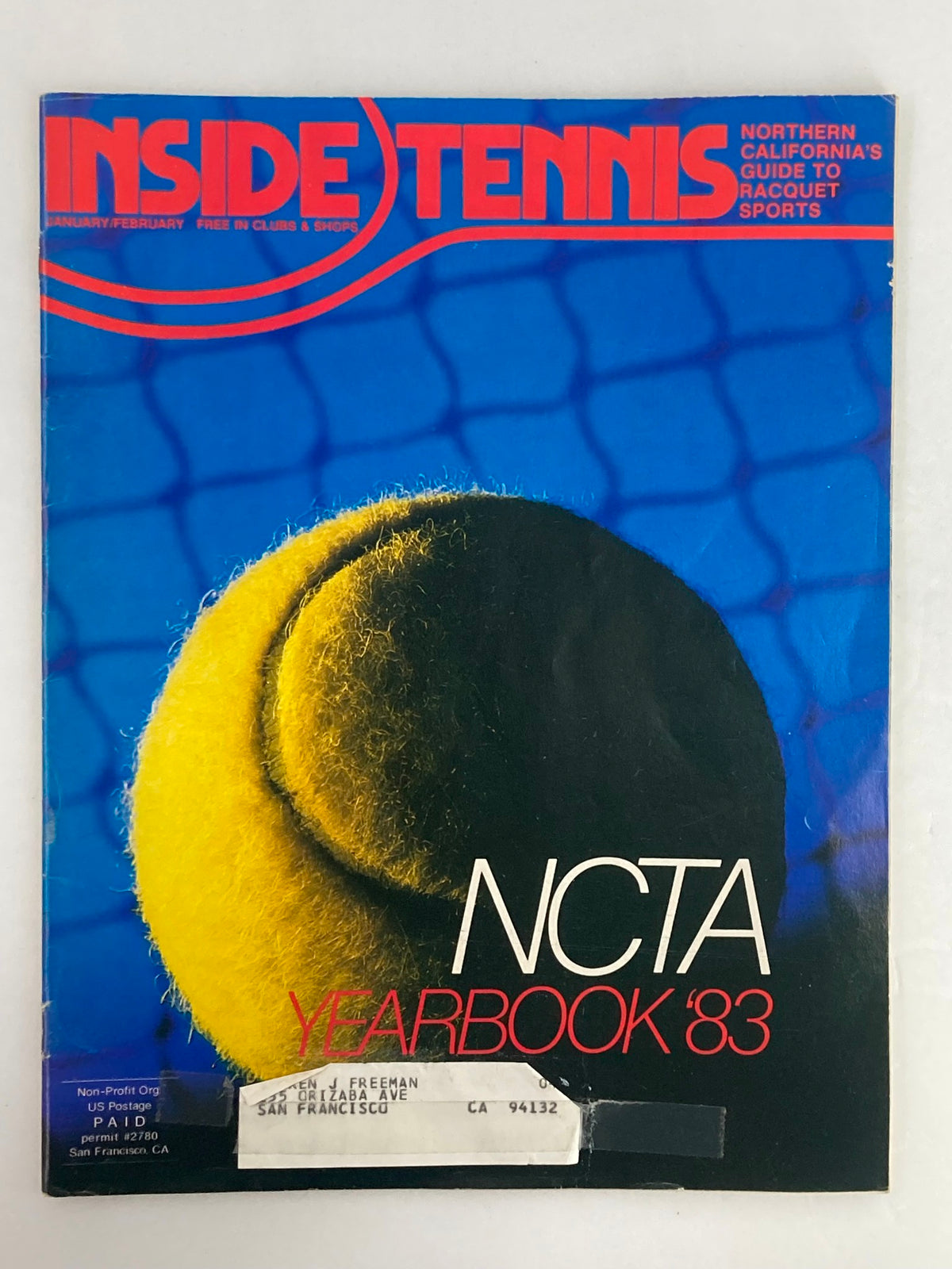 Cover of the vintage magazine 'Inside Tennis Magazine January 1983' featuring NCTA Yearbook 1983, showcasing a tennis ball and net design.