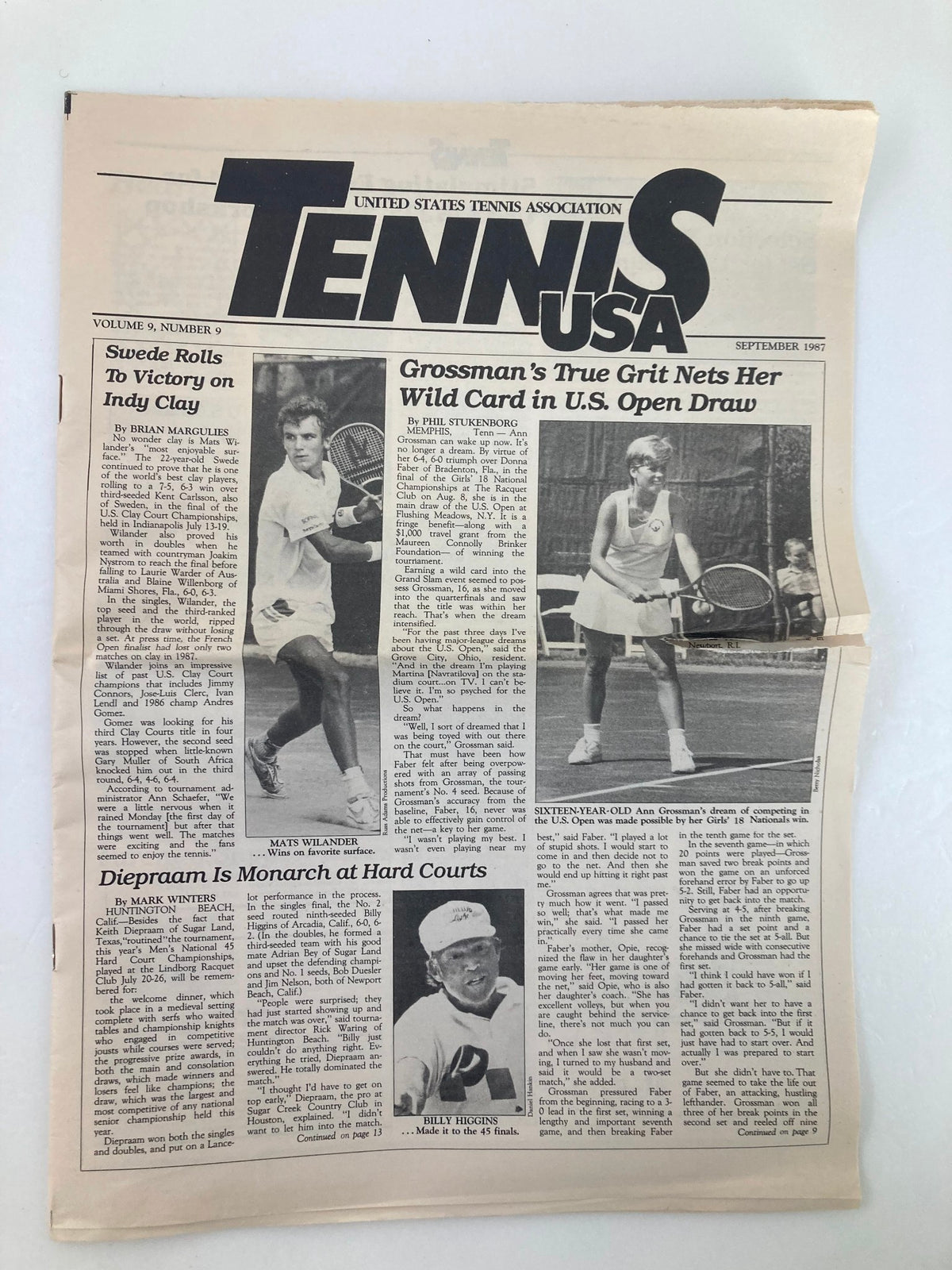 Tennis USA Magazine September 1987 featuring Mats Wilander on the cover, showcasing tennis articles and news from the era.