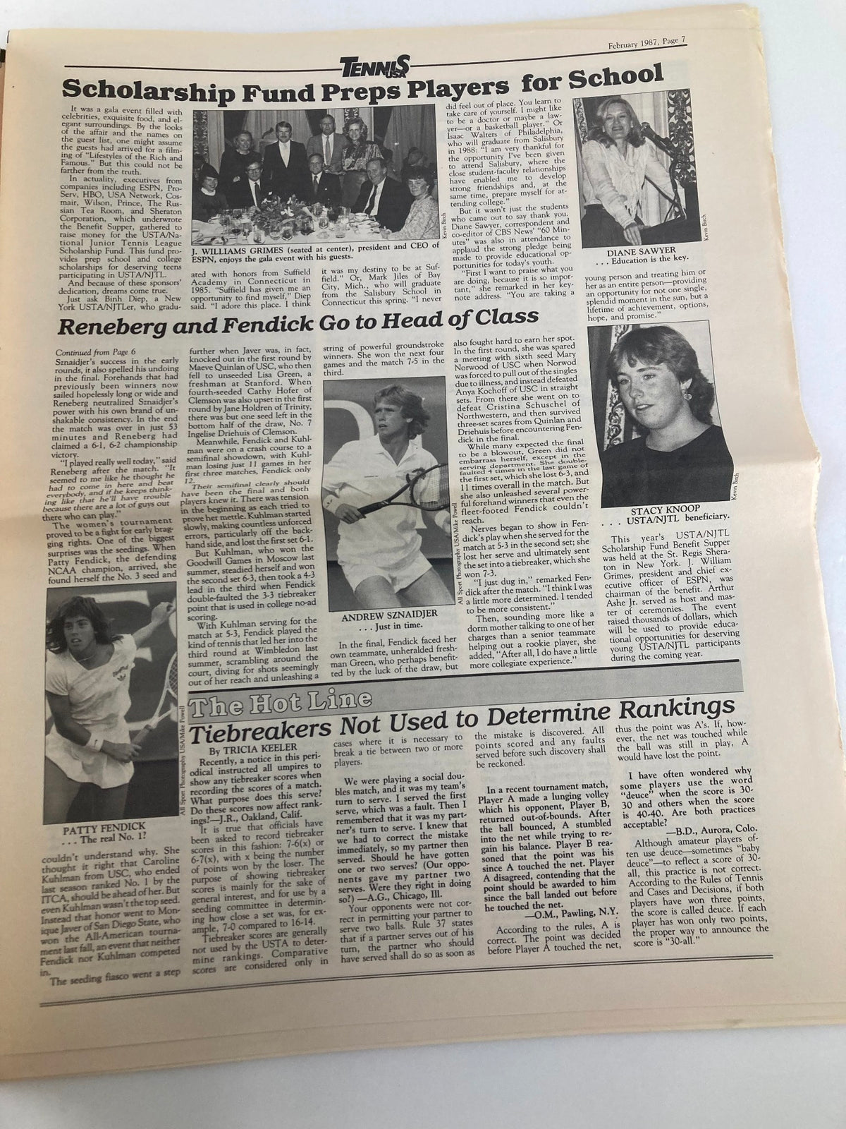 VTG Tennis USA Magazine February 1987 Vol 9 #2 presenting insights on the Scholarship Fund for players, with articles discussing tennis rankings and notable players including Patty Fendick.