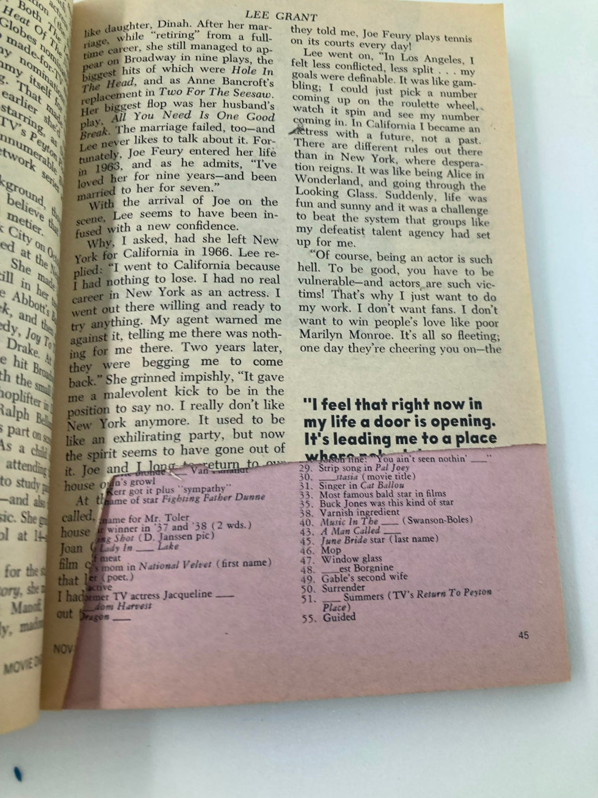 Continued page from November 1972 Movie Digest Magazine featuring an article by Lee Grant about her life and career.