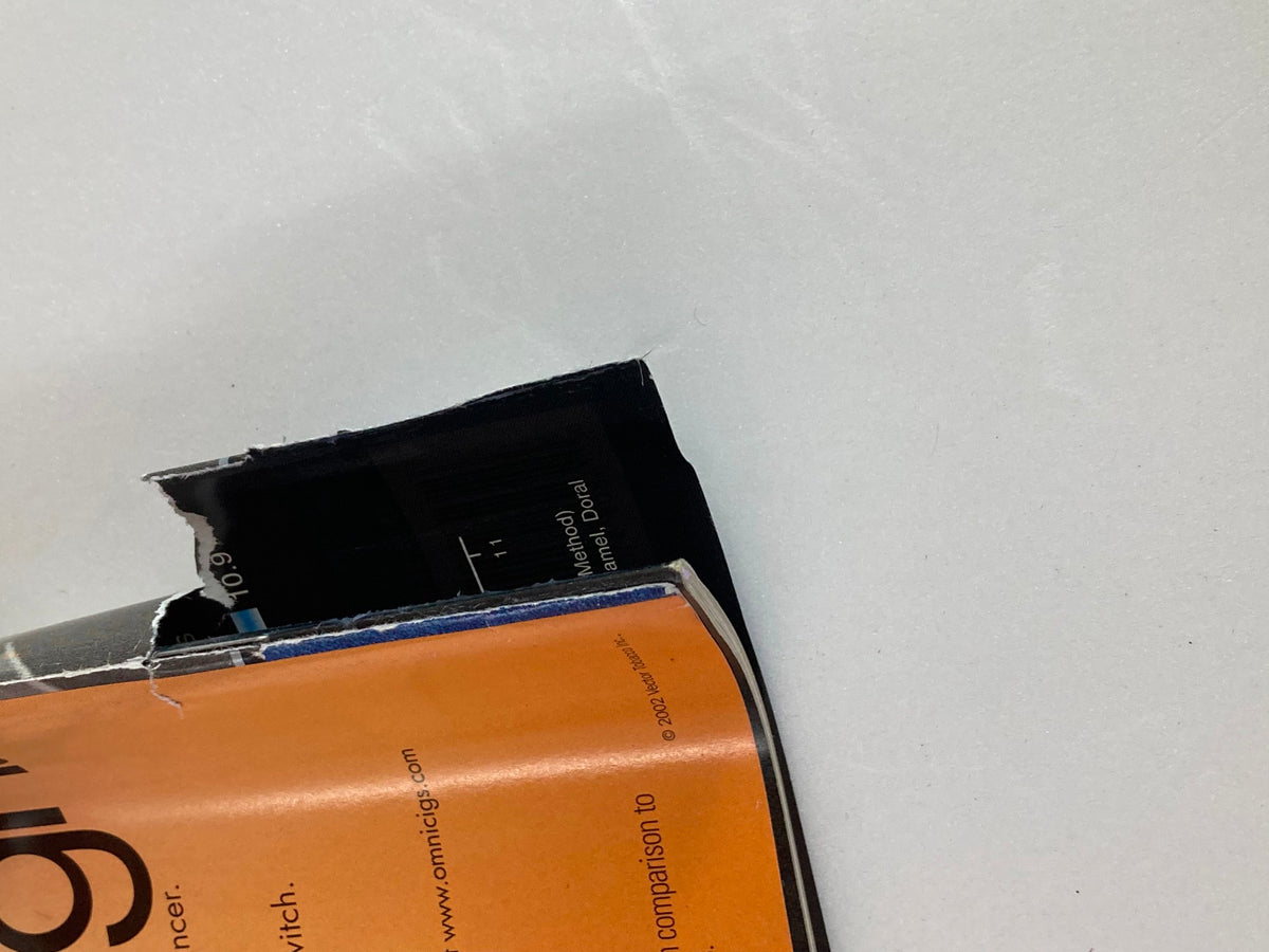 Close-up view of the spine and edge of the back cover of VTG Remembering Elvis Magazine 2002, emphasizing its vintage condition with minor wear.