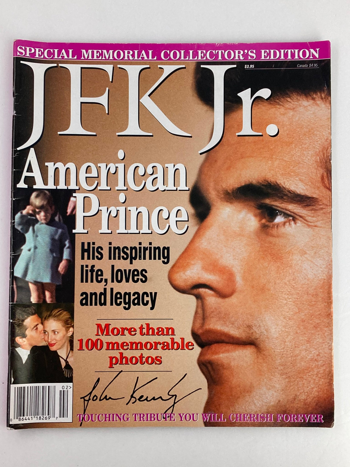 Vintage Tribute to John F. Kennedy Jr. Magazine 1999 cover featuring a close-up portrait of John F. Kennedy Jr. with the title 'American Prince' and 'Special Memorial Collector's Edition' at the top.