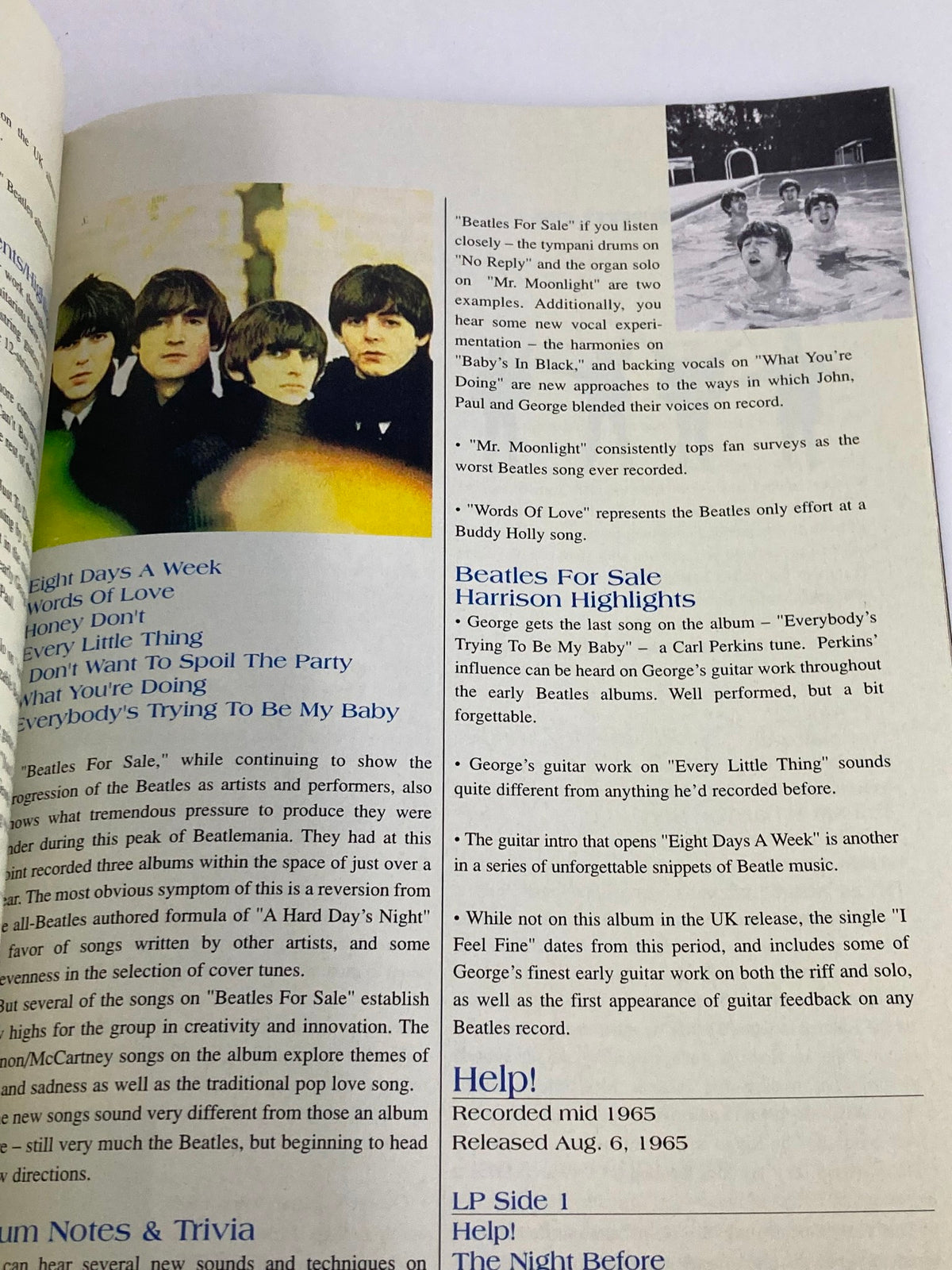 Gold Collectors Series Magazine 2001 A Tribute To George Harrison featuring early Beatles promotional material and song details like 'Eight Days A Week' and 'Help!'