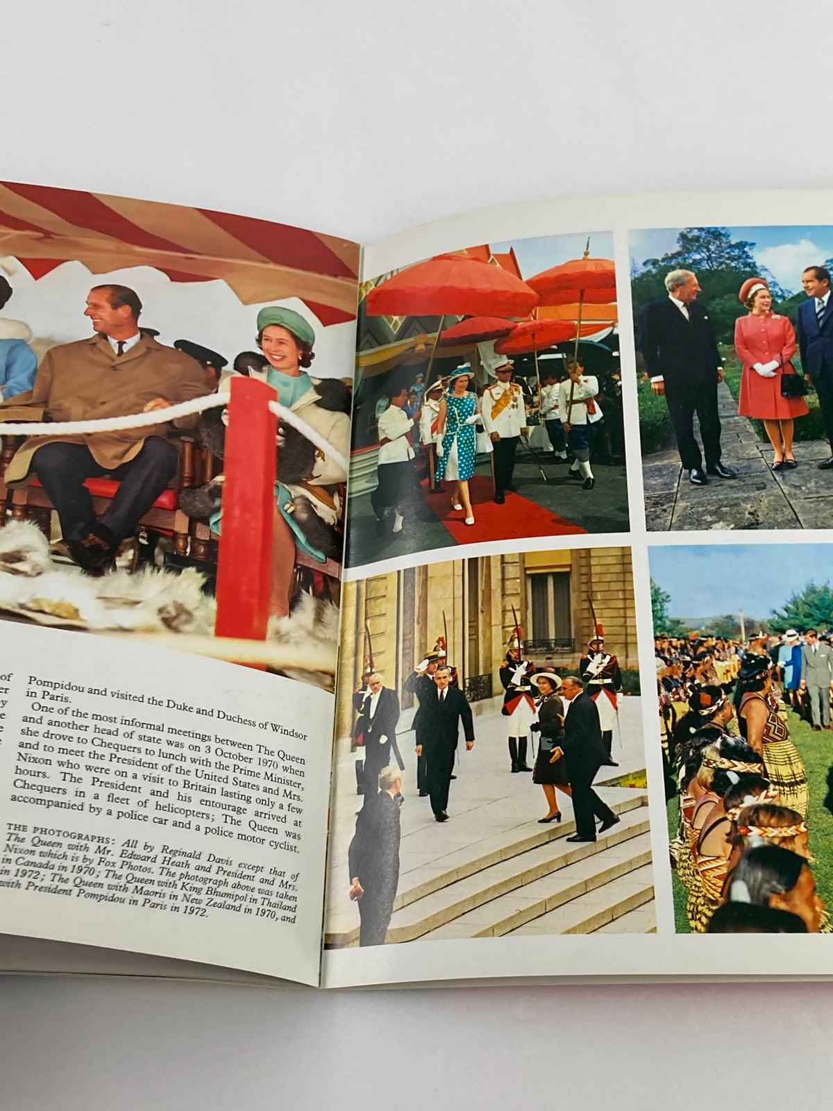 VTG Royal Family Souvenir 1973 Picture Book Queen Elizabeth II & Prince Phillip featuring various public engagements, highlighting royal events and interactions with world leaders.