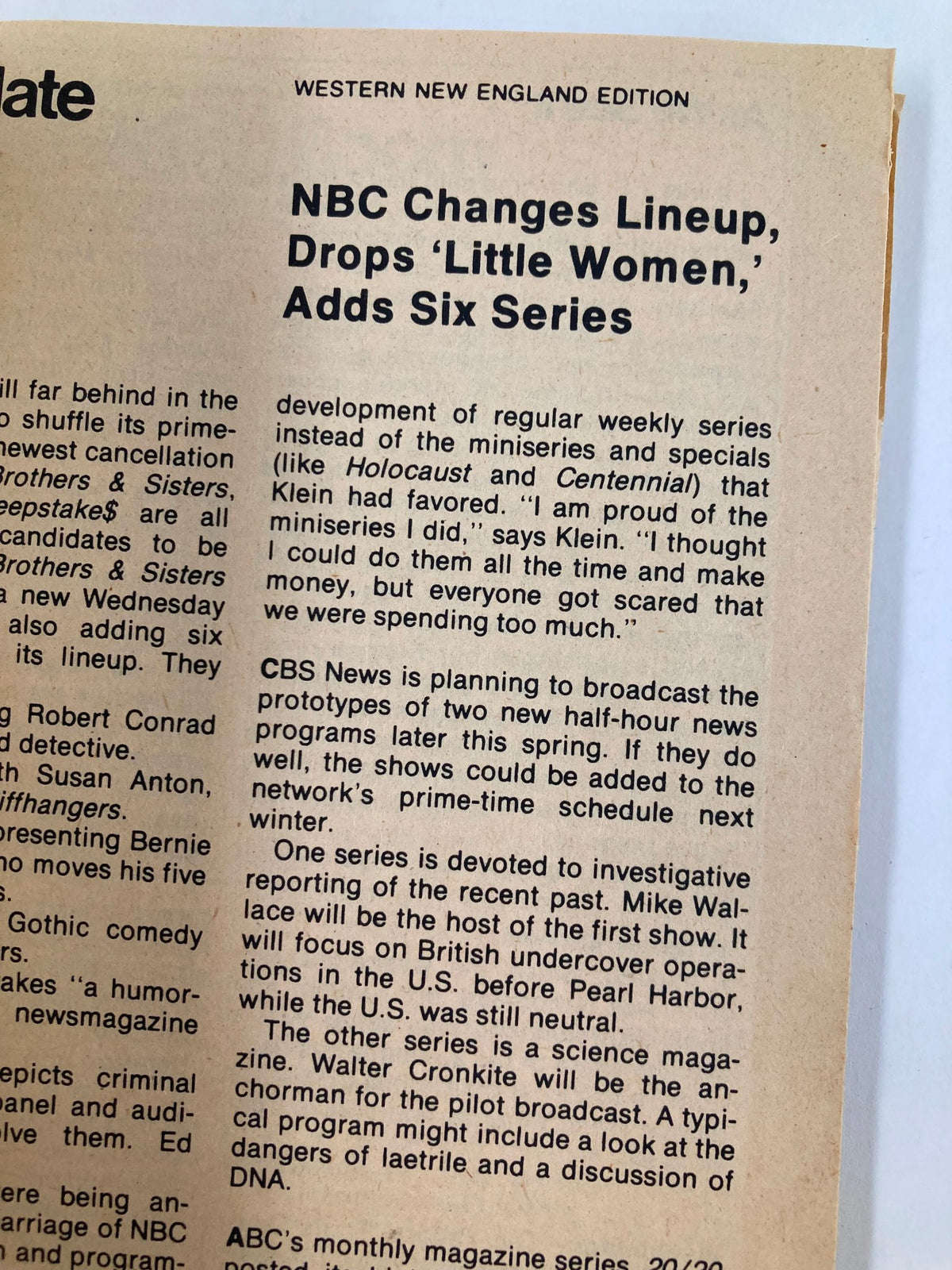 Editorial page of TV Guide Magazine March 17, 1979, #1355 announcing network changes and new series, highlighting the television landscape of the late 1970s.