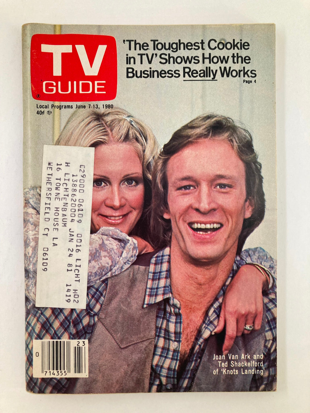 TV Guide Magazine June 7 1980 cover featuring Joan Van Ark and Ted Shackelford, showcasing the publication's nostalgic design and regional edition details.