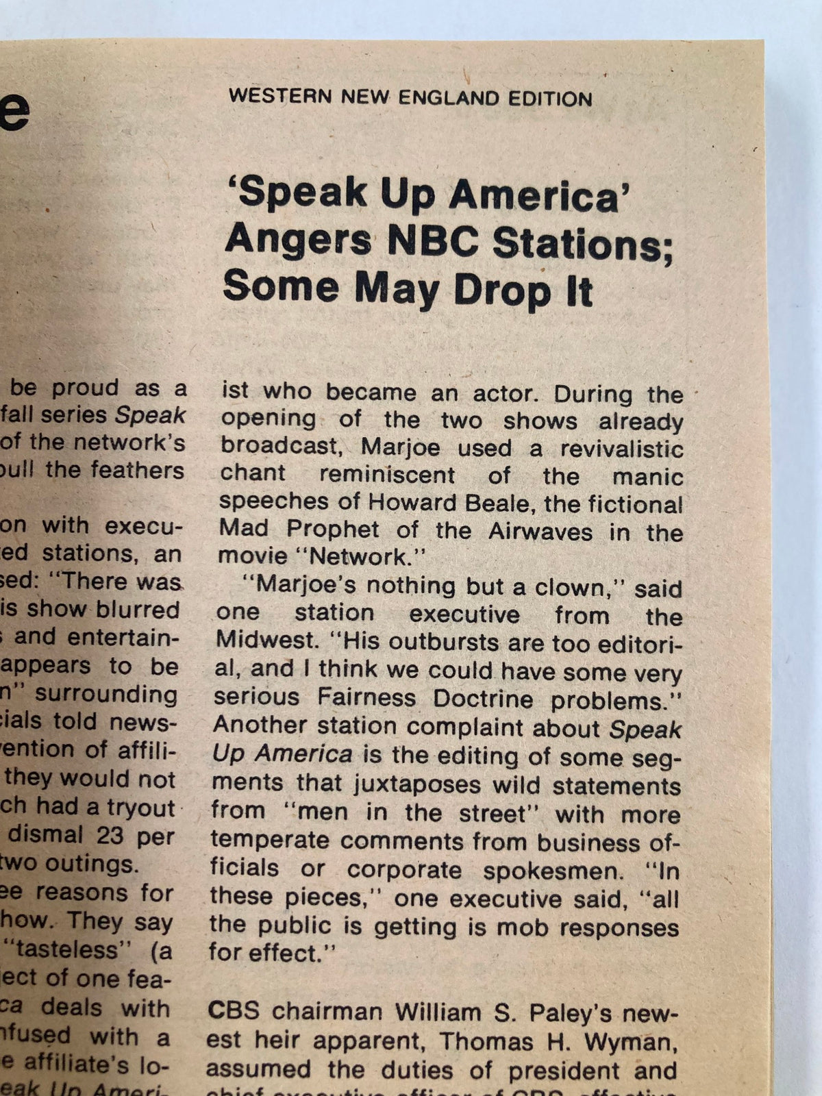 Article excerpt from TV Guide Magazine June 7, 1980, issue number 1419, discussing 'Speak Up America' and its controversy among NBC stations, highlighting criticisms and comments on the show's approach.