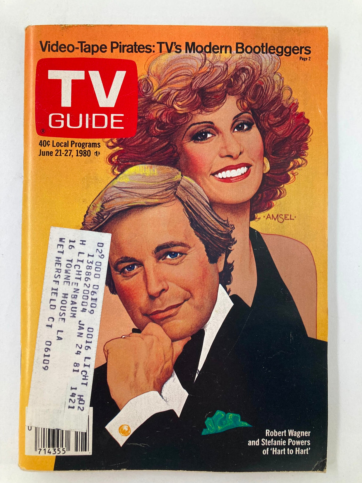 Cover of TV Guide Magazine June 21 1980, issue #1421 featuring Robert Wagner and Stefanie Powers, showcasing vibrant artwork and vintage design.