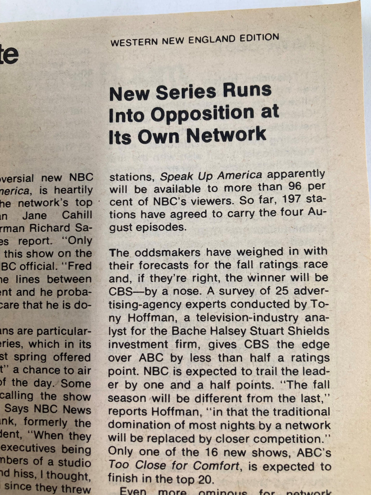 Text from TV Guide Magazine July 12 1980 discussing new series scheduled to air on NBC, detailing insights into television ratings and competition.