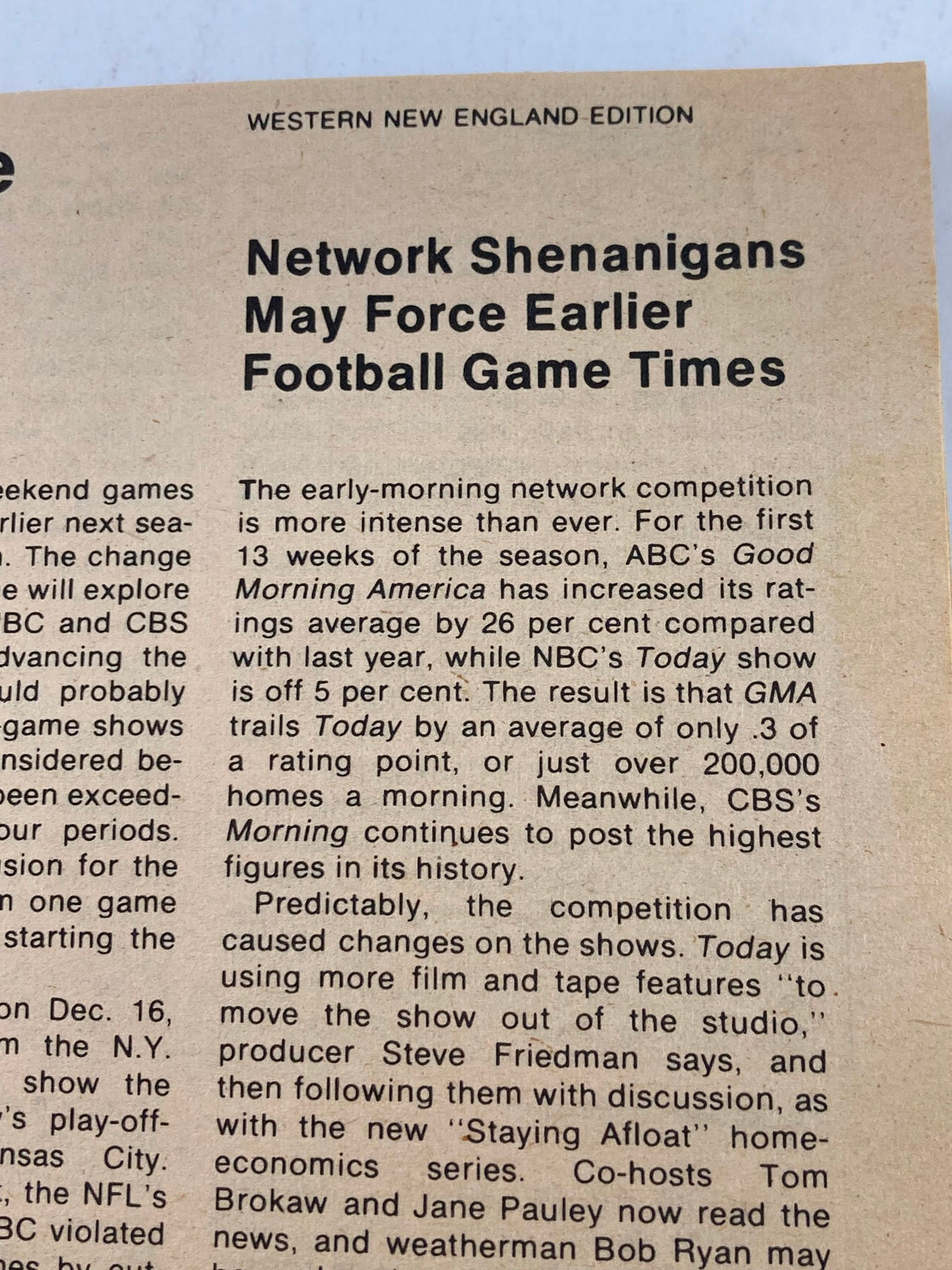 Article excerpt from TV Guide Magazine January 5, 1980, issue #1397, discussing competitive early-morning network television programming changes during the 1980s.