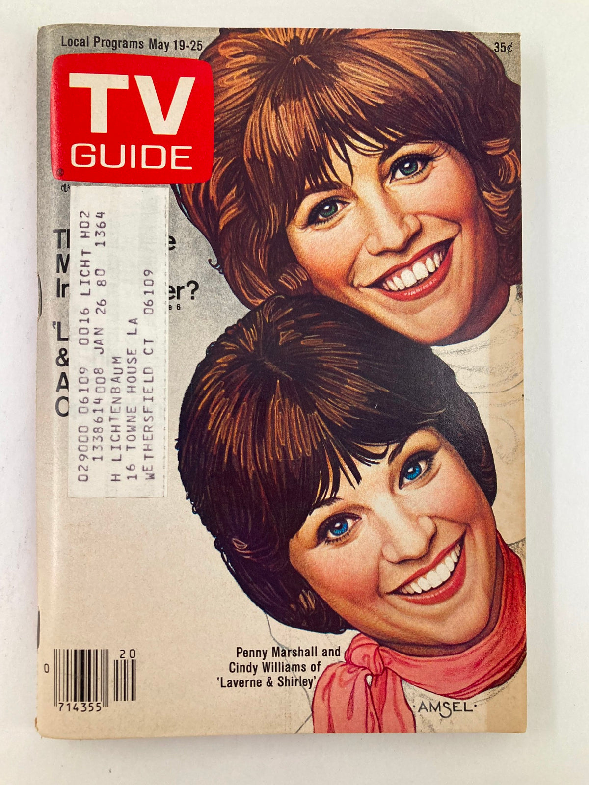 Cover of TV Guide Magazine May 19 1979 issue number 1364 featuring Penny Marshall and Cindy Williams from 'Laverne & Shirley'. A classic piece of television history.