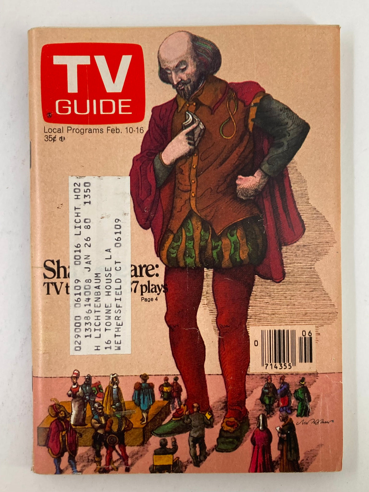 Cover of TV Guide Magazine February 10 1979, featuring an illustration of a Shakespearean character, showcasing the title and highlighting its focus on Shakespeare in TV Westerns.