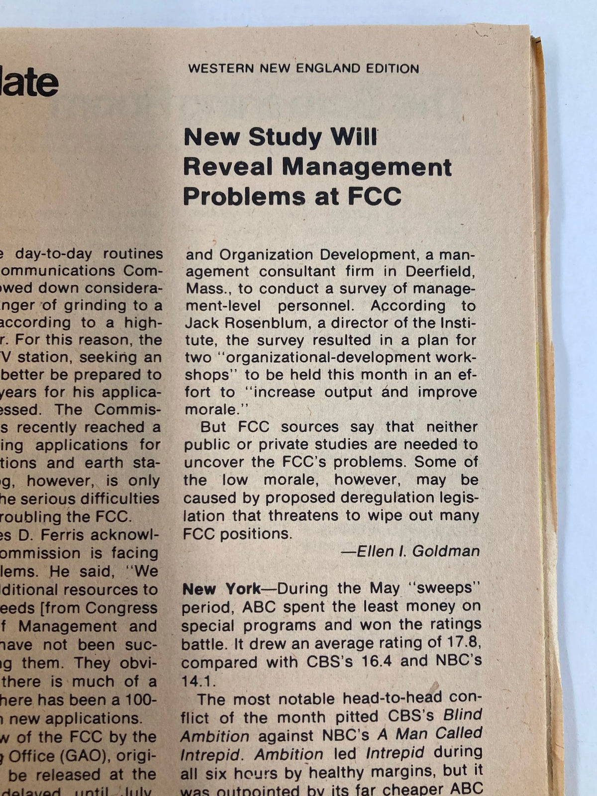 Western New England Edition of TV Guide Magazine June 16 1979 issue #1368 featuring an article about management problems at the FCC. A valuable piece for fans of vintage television and media history.