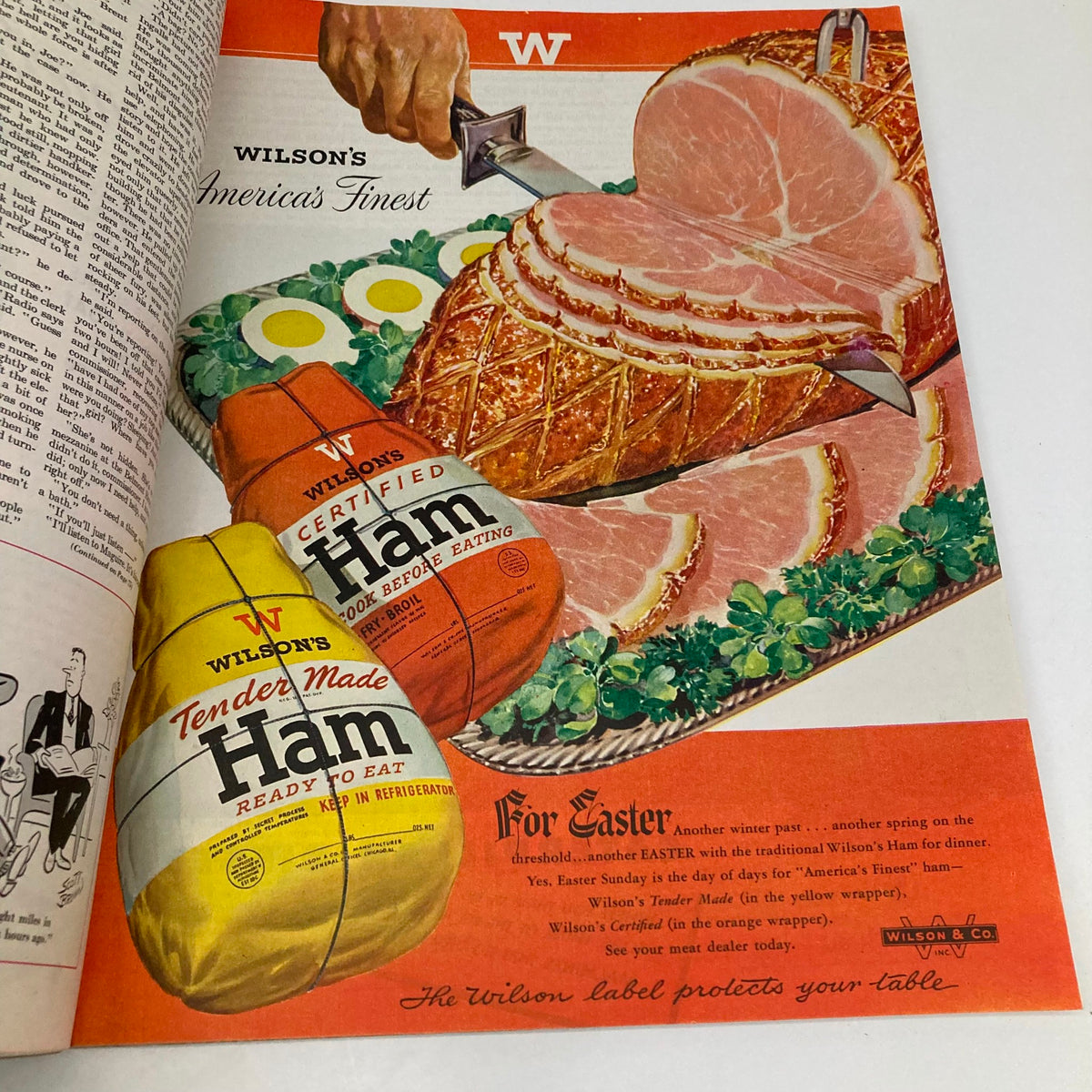 Advertisement in the Saturday Evening Post Magazine from April 9, 1949, promoting Wilson's certified ham products for Easter.