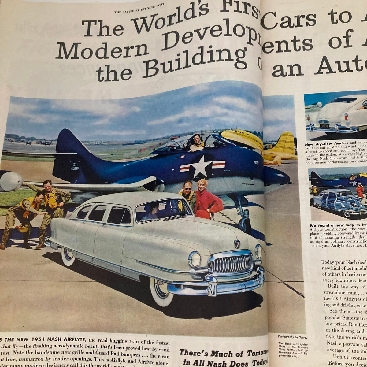 Page from the November 4, 1950 Saturday Evening Post Magazine displaying features on the latest automotive developments including the 1951 Nash Airflyte.
