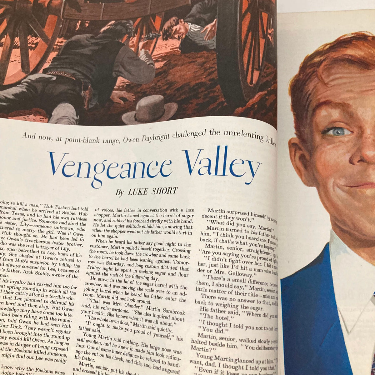 Saturday Evening Post Magazine January 14 1950, page featuring the story 'Vengeance Valley' with narrative and illustration related to the plot.
