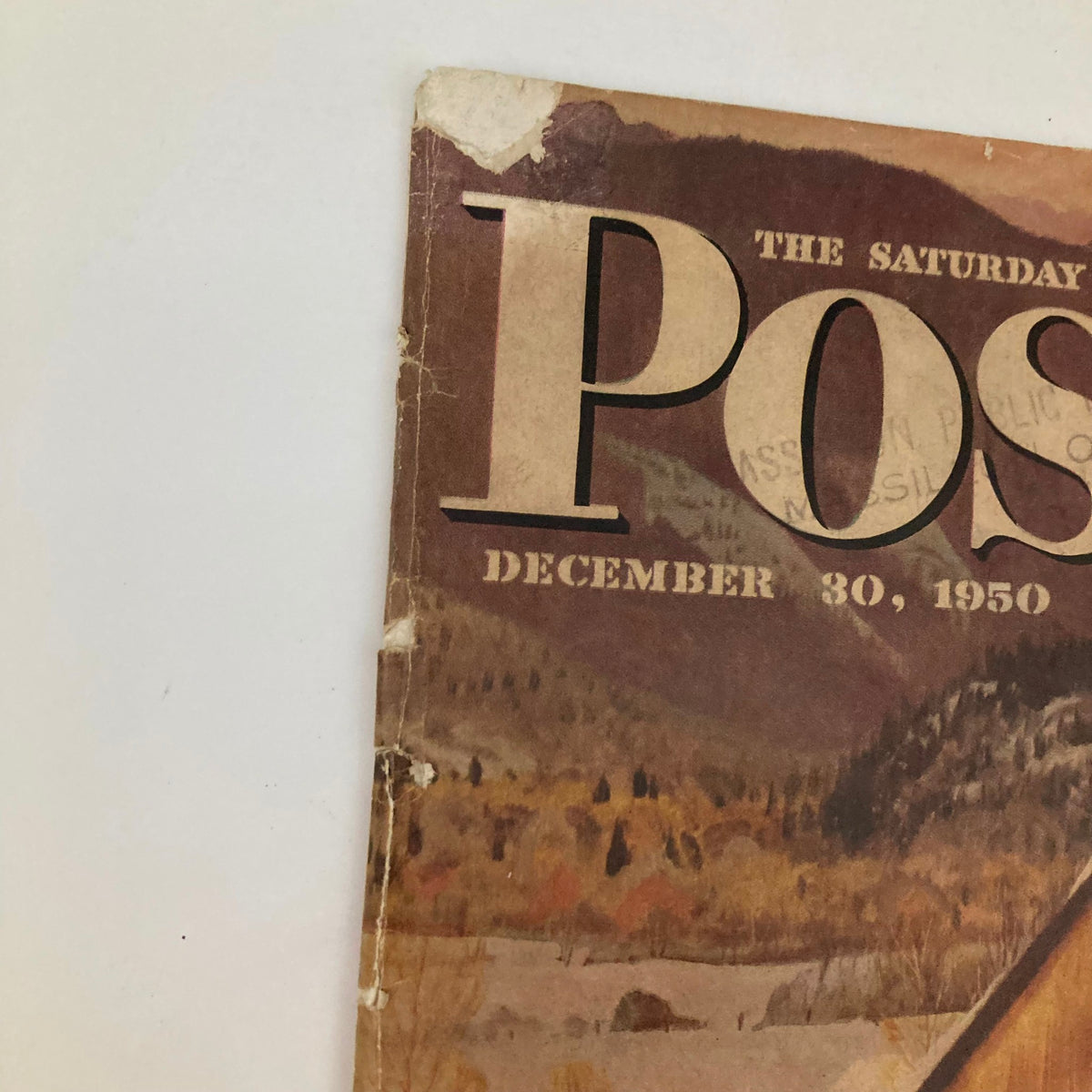 Close-up of the top corner of the Saturday Evening Post magazine, December 30, 1950, showing the magazine title and publication date in vintage typography.