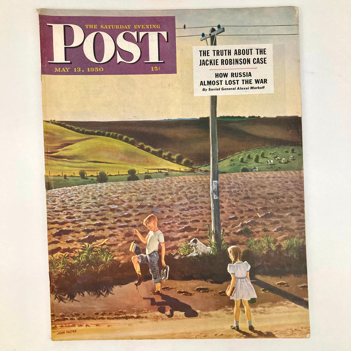 Cover of Saturday Evening Post Magazine May 13, 1950, featuring an illustration by John Falter depicting children in a rural setting.