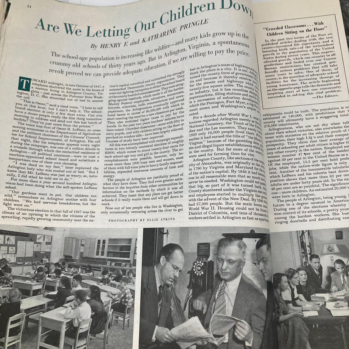 Article page titled 'Are We Letting Our Children Down?' from Saturday Evening Post Magazine May 13, 1950, discussing education and children's growth.