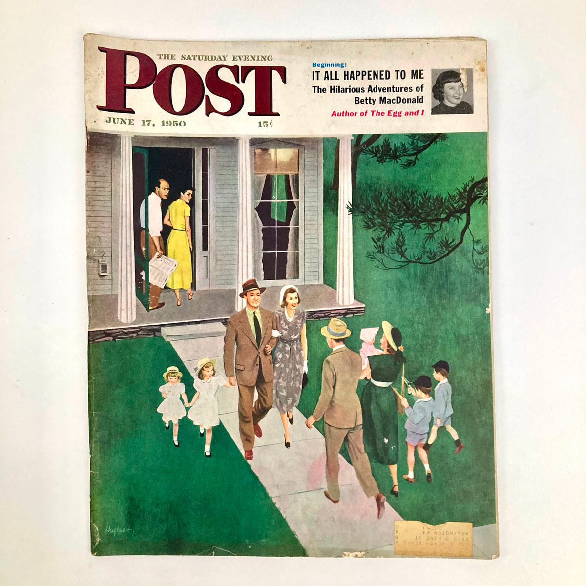 Vintage cover of the Saturday Evening Post Magazine from June 17, 1950, illustrated by George Hughes, depicting a family scene in a suburban setting.