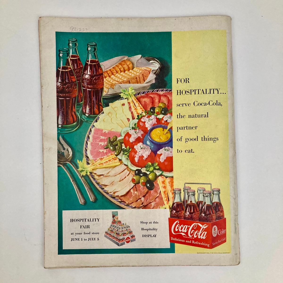 Saturday Evening Post June 17 1950 Coca-Cola advertisement highlighting a delicious buffet spread with drinks, emphasizing hospitality and good food.