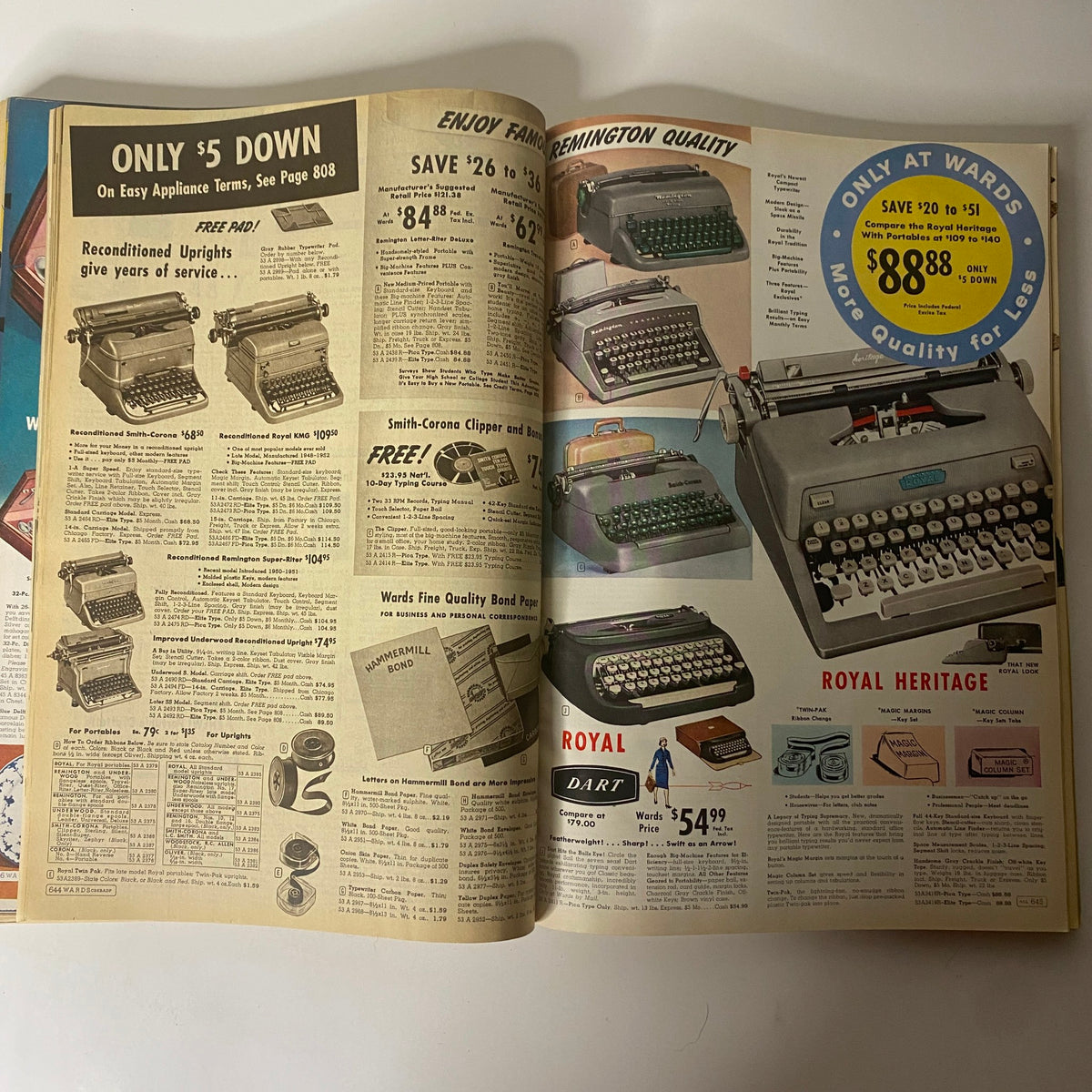 1959 Montgomery Ward Fall and Winter Catalog showcasing vintage typewriters and office supplies, offering a nostalgic look at mid-century consumer products.